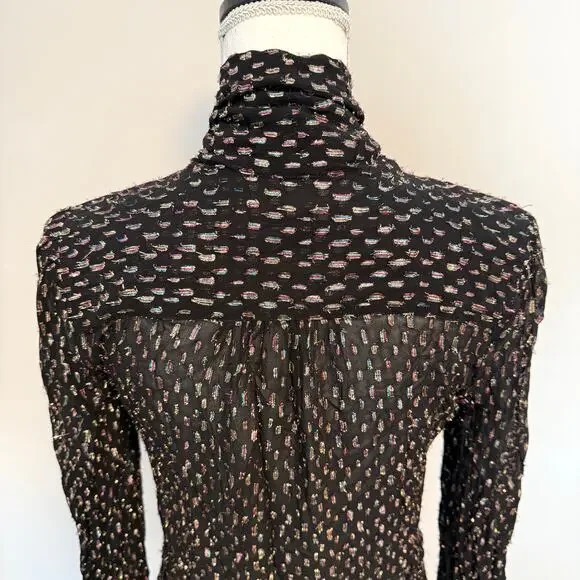 J. Crew Tie Neck Sheer Rainbow Lurex Dot Blouse Top In Black Size XS - Picture 11 of 14